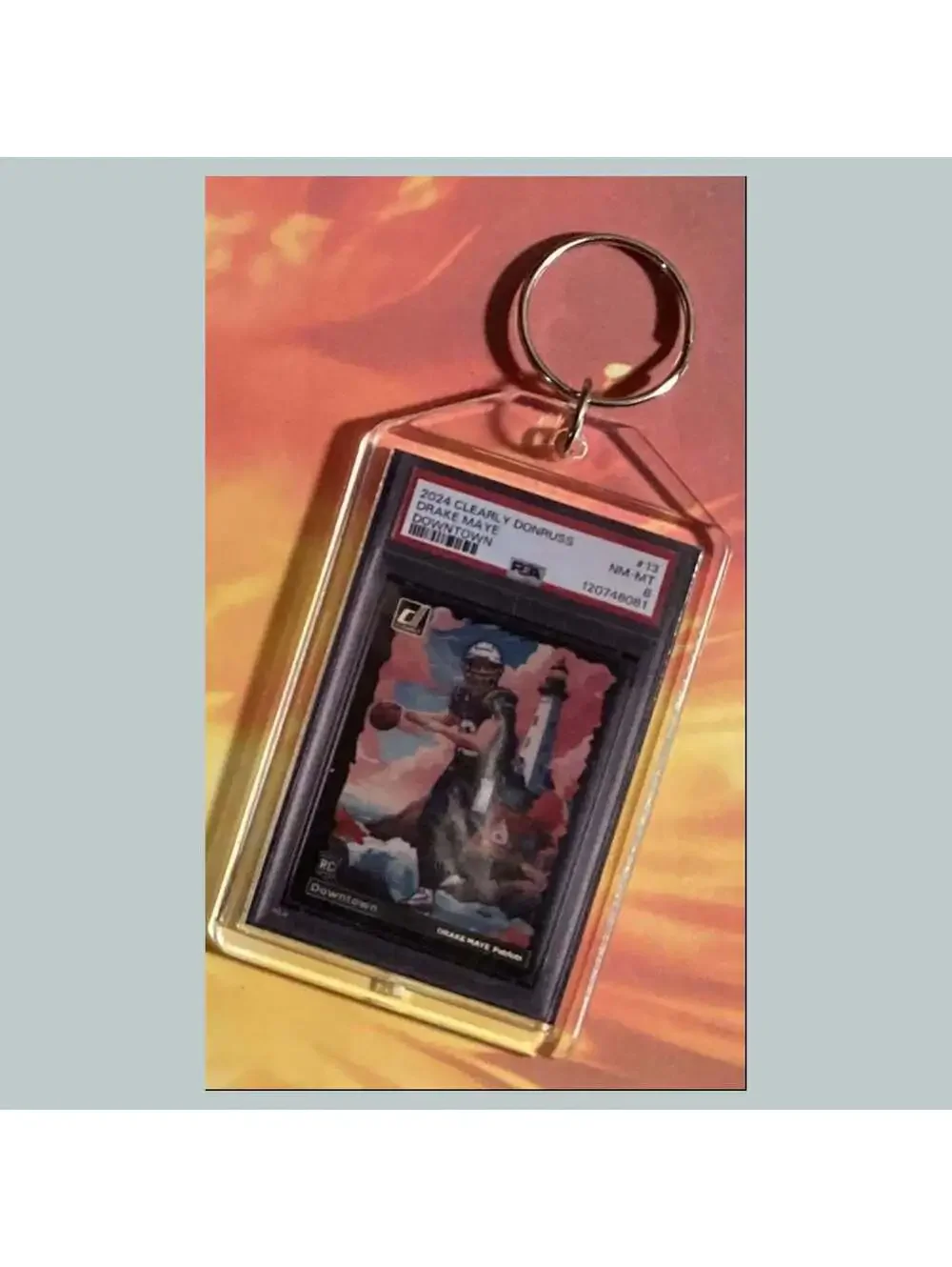 3710 Drake Maye 2024 Clearly Donruss Downtown Custom Hand Made Keychain